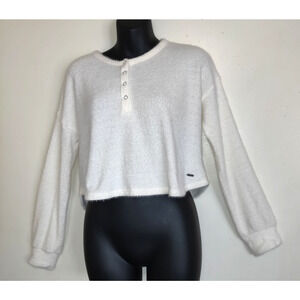 Hollister California Cropped Off White Sweater Women's XS Abercrombie Furry